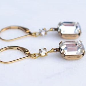 Clear Crystal Leverback Earrings, Crystal Earrings, Vintage Earrings, Gold Earrings, Jewellery Gift, Leverback Earrings, Drop Earrings