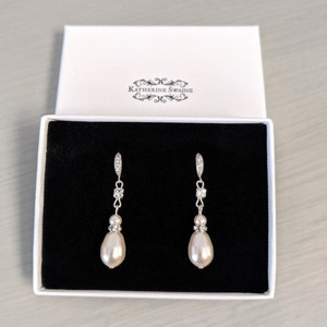 Orecchini lunghi a goccia di perle, gioielli da sposa, gioielli da sposa, orecchini di perle d&#39;argento, regalo per moglie, regalo per fidanzata