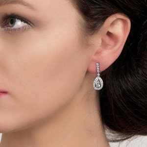 Peervormige zilveren Pave Drop Stud Oorbellen, Bruids sieraden, Verjaardagscadeau, Vintage geïnspireerde oorbellen, Art Deco oorbellen, Sieraden Set