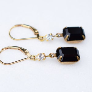 Black and Clear Crystal Gold Earrings, Crystal Earrings, Vintage Earrings, Gold Earrings, Jewellery Gift, Leverback Earrings, Drop Earrings