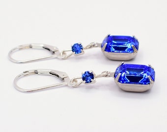 Vintage Crystal Sapphire Blue Lever back Earrings, Vintage Earrings, Sapphire Earrings, Birthstone Jewellery, Drop Earrings, Jewellery Set