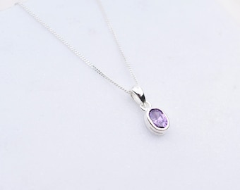 Silber Amethyst Oval Anhänger Halskette, Lila Halskette, Geburtsstein Schmuck, Amethyst SchmuckSet