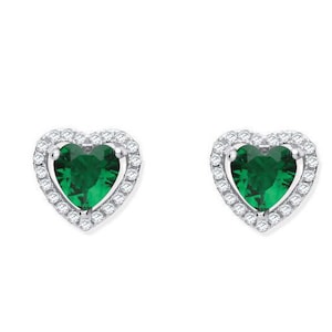 Oorbellen groen hart halo zirkonia, smaragd oorbellen, groene oorbellen, hart oorbellen, sieradencadeau, sieradenset