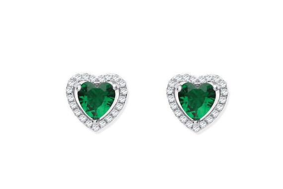 Boucles D'oreilles Puce En Argent 925 Avec Zircon Cubique Vert émeraude - Neuf Sans Emballage