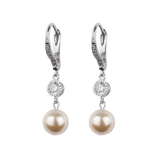 Crystal and Pearl Lever back Earrings, Pearl Earrings, Drop Earrings, Pearl and Crystal Earrings, Bridal Earrings