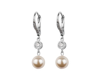 Crystal and Pearl Lever back Earrings, Pearl Earrings, Drop Earrings, Pearl and Crystal Earrings, Bridal Earrings