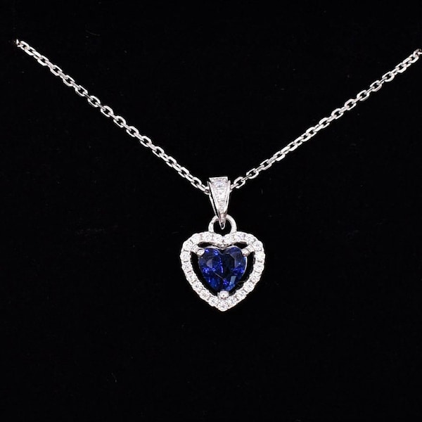 Sapphire Blue and Silver Heart Necklace with Embellished Pendant, Heart Necklace, Sapphire Necklace, Anniversary Gift, Jewellery Set