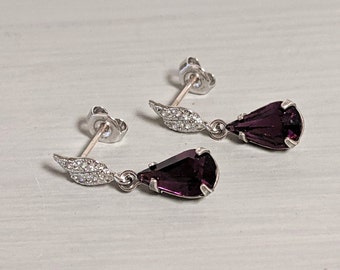 Amethyst Rhinestone Drop Earrings, Amethyst Earrings, Vintage Earrings, Art Deco Earrings, Bridal Jewellery