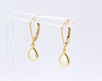 White Opal Teardrop Leverback Earrings, Birthstone Earrings, Bridal Earrings, Art Deco Earrings, Drop Earrings, Anniversary Gift