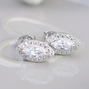 Marquise Cubic Zirconia Stud Earrings, Bridal Jewellery, Wedding Jewellery, Anniversary Gift, Gift for Wife, Vintage Inspired Earrings