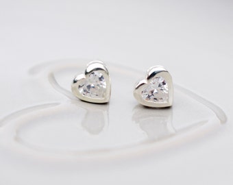 Silver Heart Cubic Zirconia Stud Earrings, Heart Earrings, Stud Earrings, Silver Earrings, Cubic Zirconia Earrings, Jewellery Gift