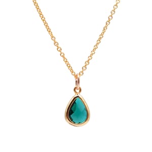 Emerald Green and Gold Teardrop Pendant Necklace, Emerald Necklace, Vintage Necklace, Art Deco Necklace, Anniversary Gift, Jewellery Set