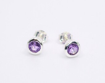 Silver Amethyst Round Stud Earrings, Amethyst Oval Earrings, Silver Earrings, Stud Earrings, Birthstone Jewellery, Purple Earrings