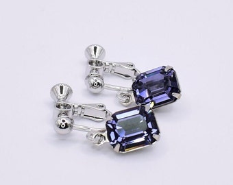 Tanzanite and Silver Clip On Earrings, Tanzanite Vintage Inspired Earrings, Anniversary Gift, Gifts for Her, Bridal Jewellery, Jewellery Set