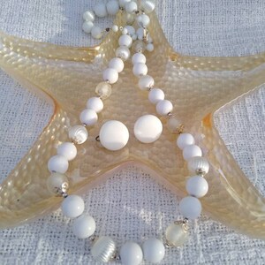 Vintage White Beaded Necklace and Earrings Set