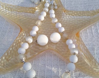 Vintage White Beaded Necklace and Earrings Set