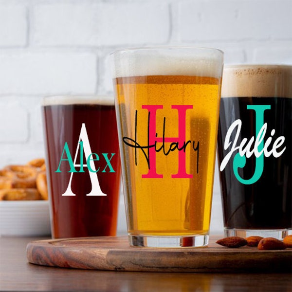 Pub Glass, Clear Glass with Name, Personalized Gift, Soda Glass, Water Glass, Drinking Glasses, Wedding Party Favor, Custom Glass,