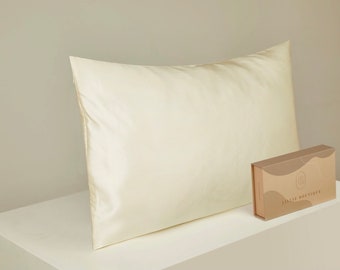 Zijden kussensloop van 40 x 80 cm, 22 momme, met ringsluiting |Hoogwaardig zijden beddengoed| Cadeau-idee |80 x 80 cm/60 x 80 cm|crème wit