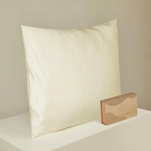 80 x 80 cm silk pillowcase 22 momme, tire closure High-quality silk bed linen Gift idea Cream white image 1