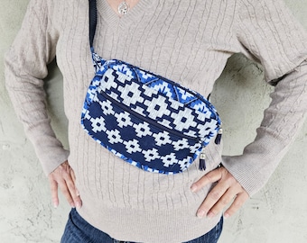 Blue Bohemian Crossbody Bag, Fanny Pack, Hip Bag, Fully Lined