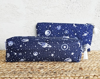 Outer Space Zippered Pencil Case, Washable, Hand Made, 100% Cotton