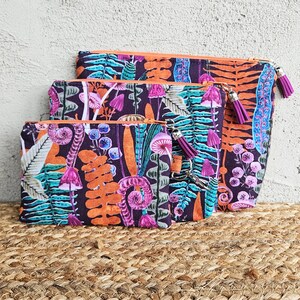 Mushrooms and Ferns Zippered Pouch/Coin Purse, 3 Sizes, Two Lining Color Options, Fully Lined