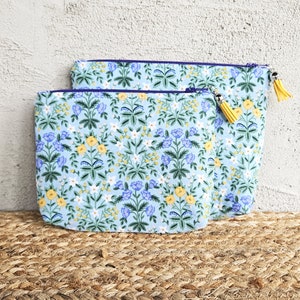 Rifle Paper Blue Lottie Zippered Pouch/Coin Purse, 3 Sizes, Fully Lined
