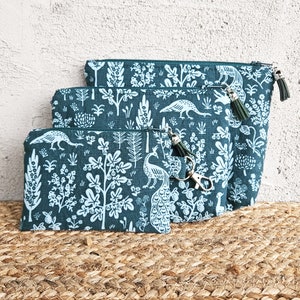 Monedero/bolsa con cremallera Rifle Paper Camont Teal, 3 tamaños, totalmente forrado
