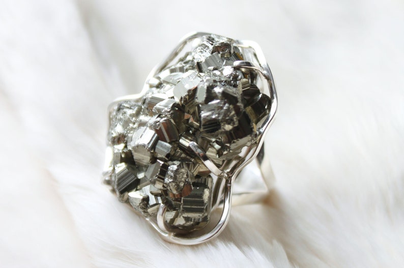 Pyrite Ring Pyrite Silver Ring Natural Pyrite Handmade Jewelry 925 Sterling Silver Ring Silver Band Ring