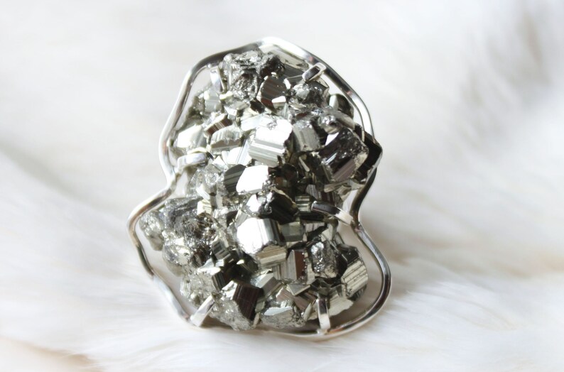 Pyrite Ring Pyrite Silver Ring Natural Pyrite Handmade Jewelry 925 Sterling Silver Ring Silver Band Ring