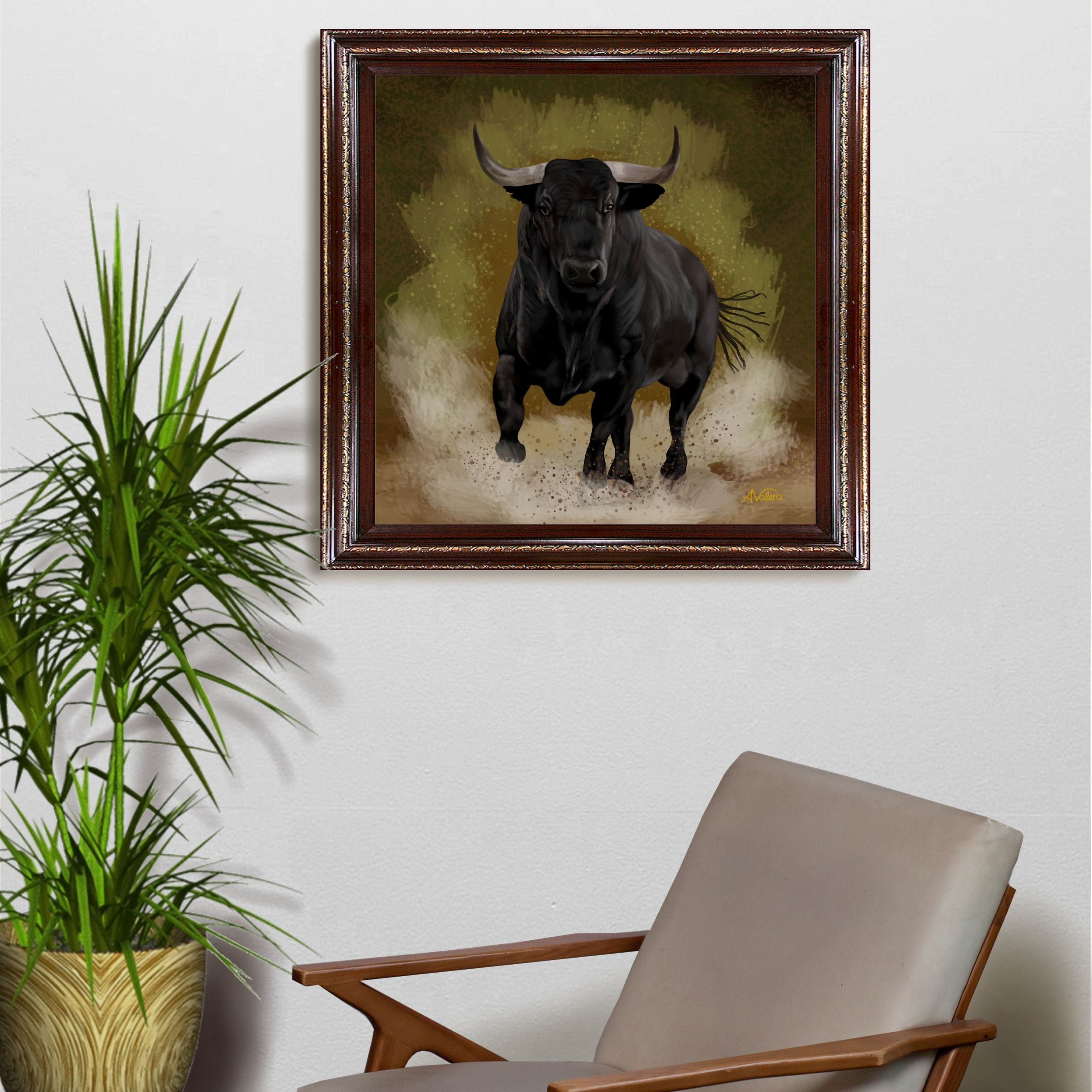 Printable Wall Art Black Bull Portrait Bull Painting Etsy UK
