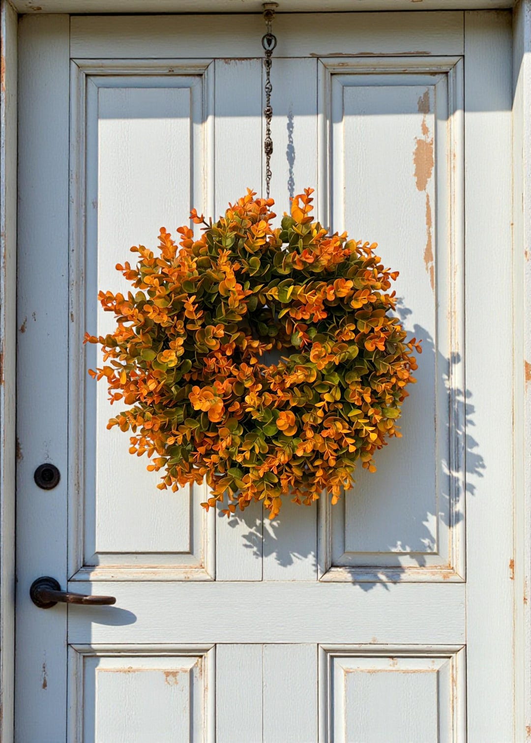 Small Fall Boxwood Wreath | 15" Autumn Front Door Wreath With Orange ...