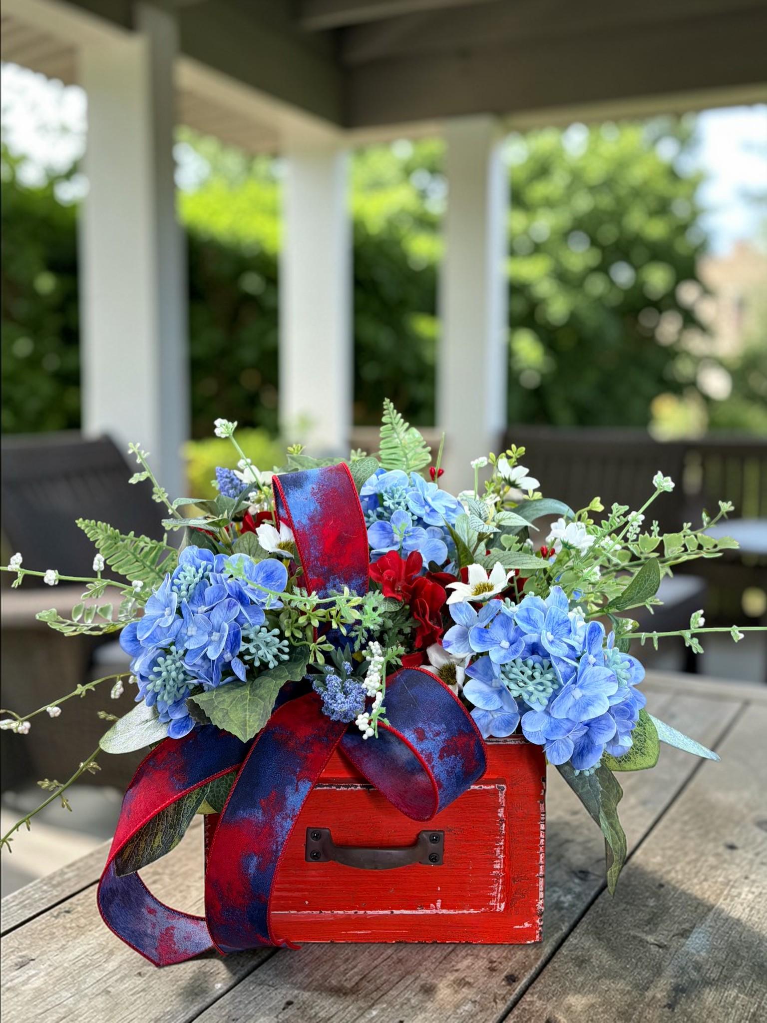 Patriotic Floral Arrangement, Red White Blue Centerpiece, Small ...