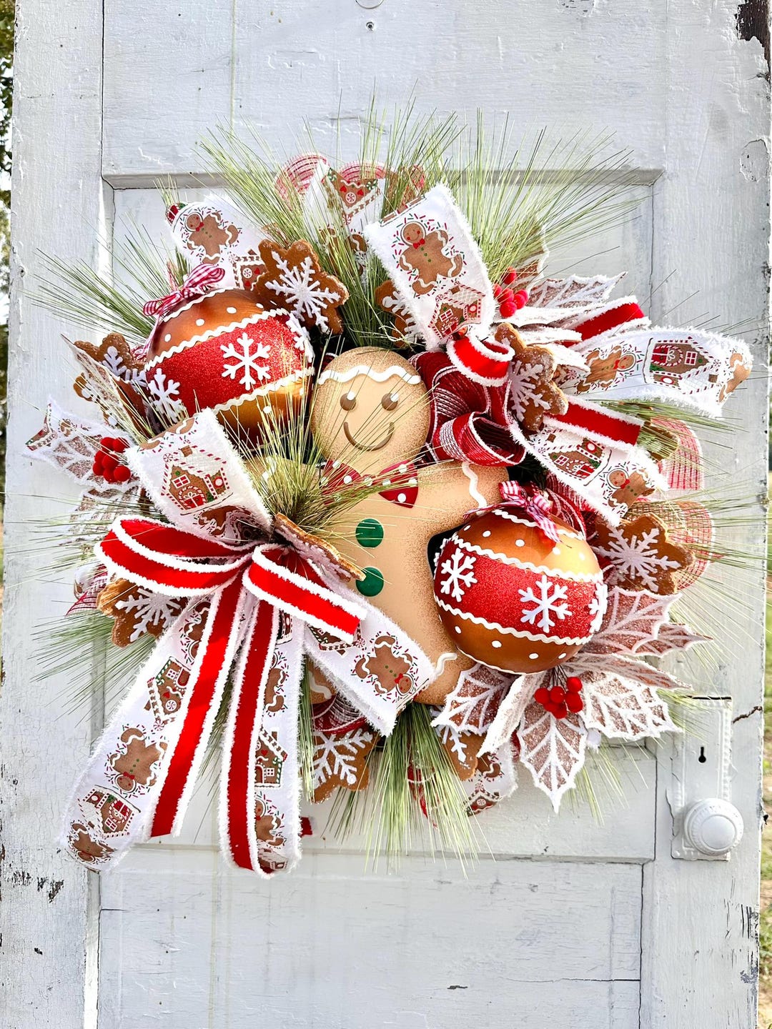 28x25 Gingerbread Themed Christmas Wreath Festive Holiday Door Decor ...