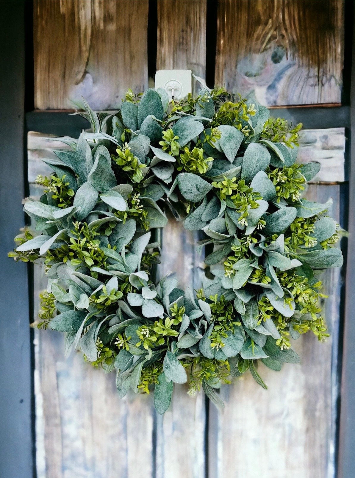 Everyday Lambs Ear Greenery Wreath for Front Door-handmade Artificial ...