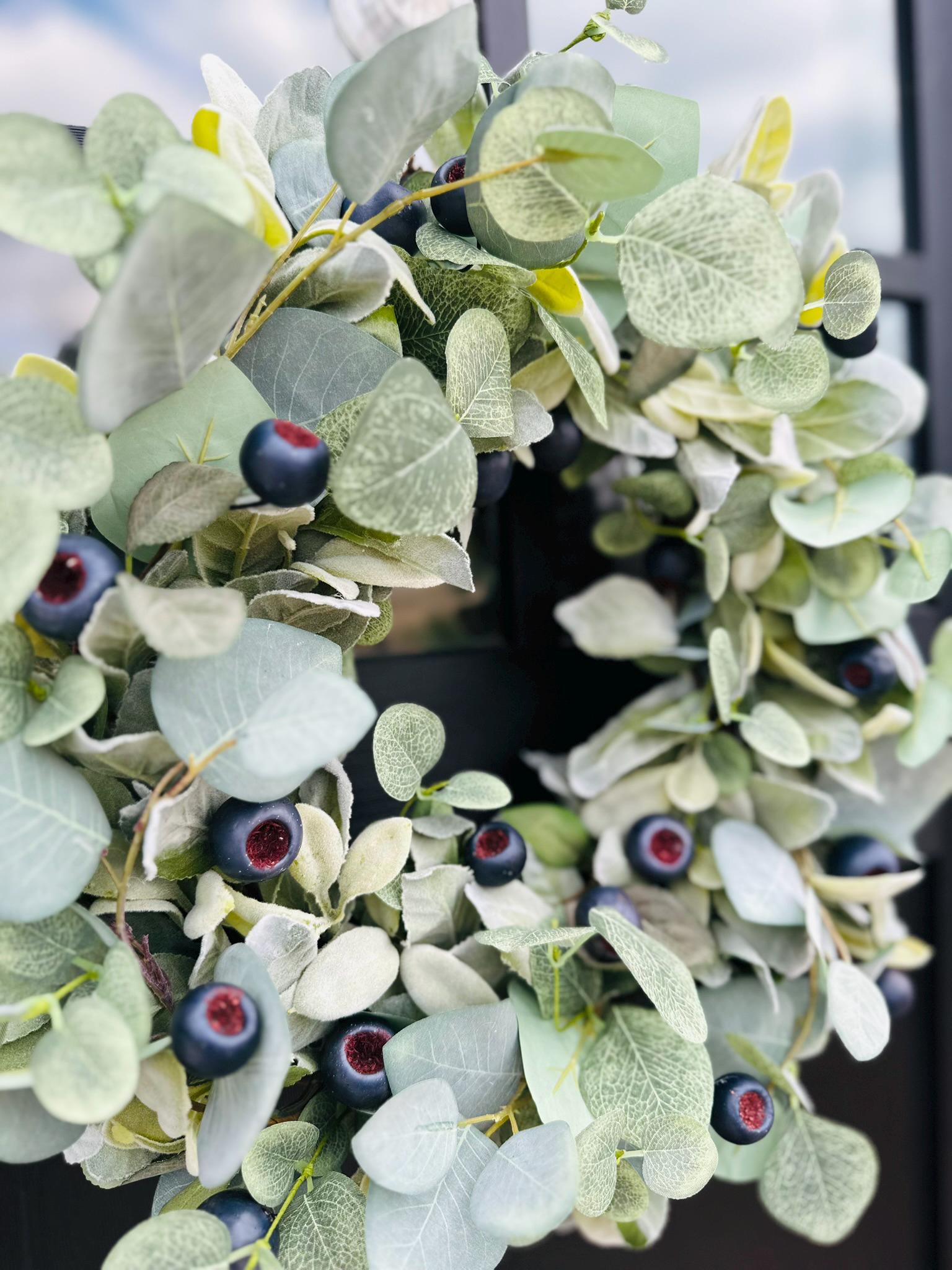 Everyday All Year Round Lambs Ear Eucalyptus Blueberry Wreath for Front ...