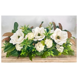 Large Luxury Magnolia & Rose Centerpiece I Artificial Floral Arrangement for Mantel, Entryway, or Table I Farmhouse Home Decor Accent Piece