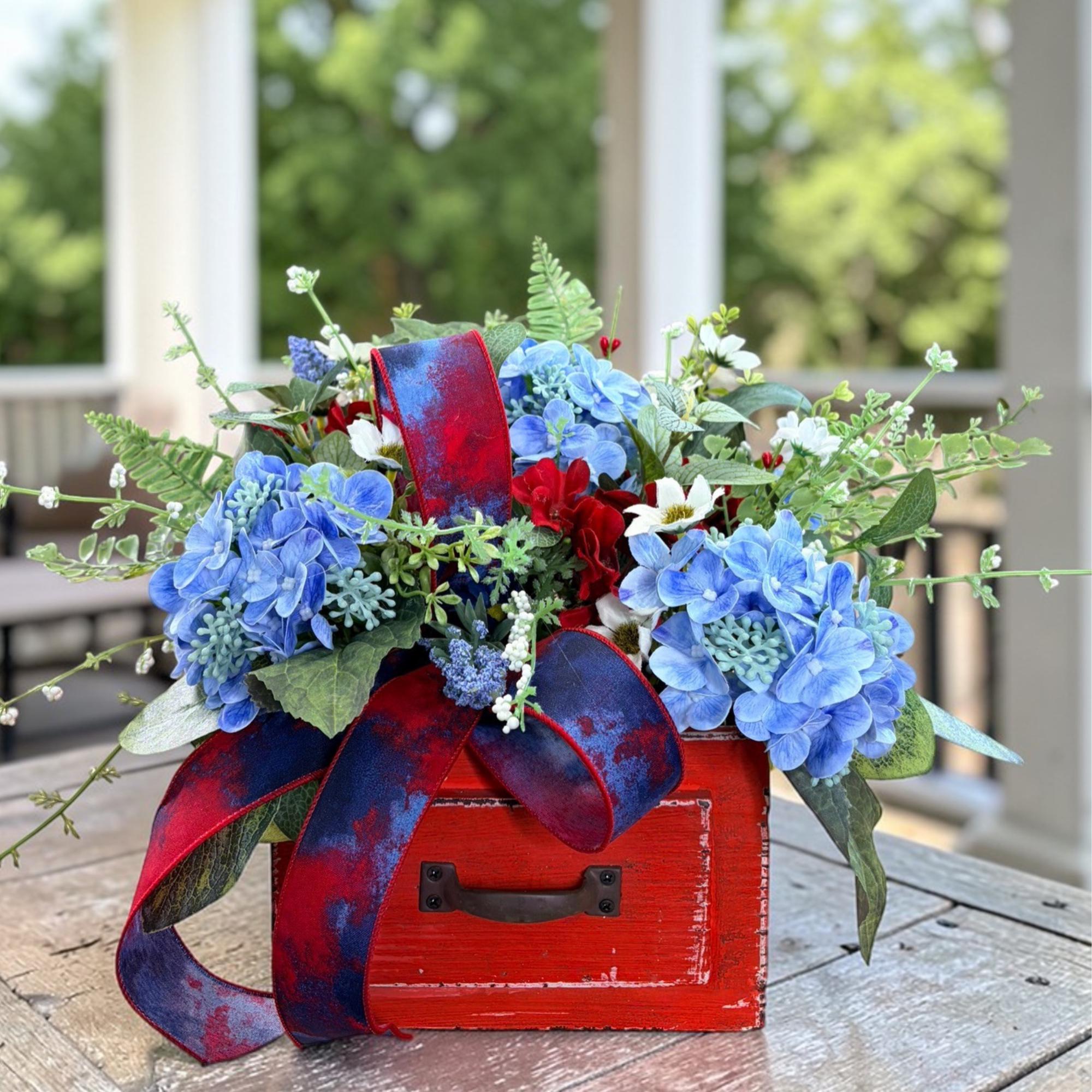 Patriotic Floral Arrangement, Red White Blue Centerpiece, Small ...