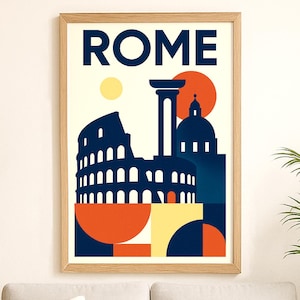Rome retro travel poster italy vacation print Lazio mid century Buahaus wall decor europe tourist wall art vacation painting printable art