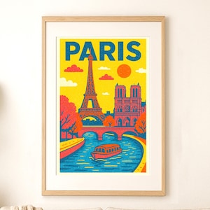 Paris retro travel poster France vacation print european mid century risograph wall decor tourist wall art vacation painting printable art