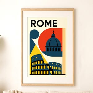 Rome retro travel poster italy vacation print Lazio mid century Buahaus wall decor europe tourist wall art vacation painting printable art