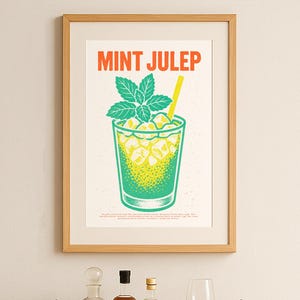 Retro Mint Julep Riso Print | Bar Cart Wall Art, plakat Kentucky Derby, wystrój Southern Bourbon, prezent miksologiczny Vintage Print Digital Download