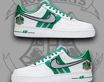 Slytherin custom sneakers hogwarts custom shoes Slytherin gift idea for wizards hand painted Slytherin air force 1 magician gift idea