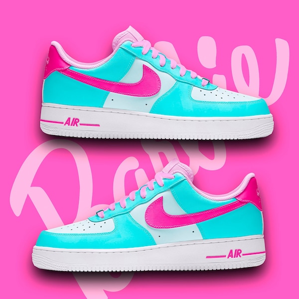 Pink blue custom air force one  hand-painted shoes rave custom sneakers gifts for raver best gift for her sneaker