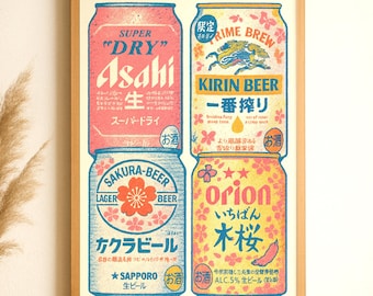 Japanese Beer Poster: Vintage Can Art Print - Retro Bar Decor (Digital Download)