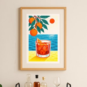 Retro Negroni Riso Print | Bar Cart Wall Art, Vintage Campari Poster, Italian Aperitivo Decor, Mixology Gift Negroni print  Digital download