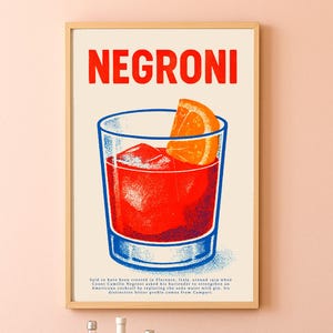 Retro negroni riso-print | Kunst aan de muur barwagen, vintage Campari-poster, decor Italiaanse aperitivo, mixologie cadeau negroni print digitale download