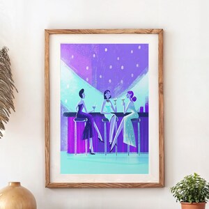 Wieczór panieński Wyjście Sztuka Wydruk Fioletowy Koktajl Dekoracja Salonu Glamorous Bar Cart Plakat Feministyczny Sztuka Ścienna Prezent Na Wieczór Panieński