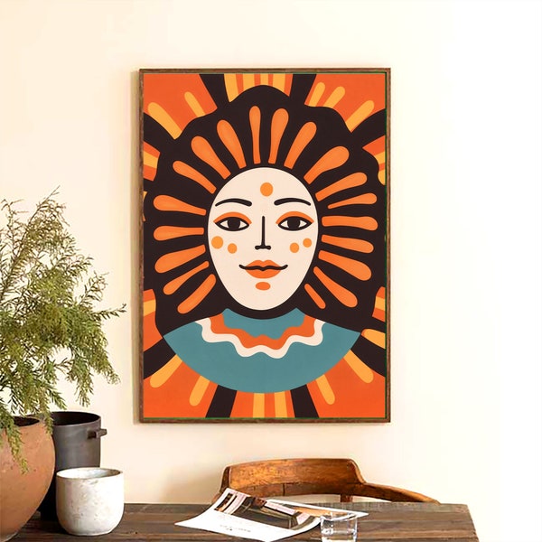 Sun Goddess, Psychedelic Art, Funky Retro Print, 70s Wall Art, Retro Aesthetic, Psychedelic Mushroom Art, Groovy Poster, Celestial Decor