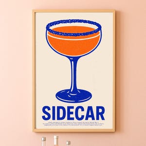 Minimalist Sidecar Riso Poster | Retro Bar Cart Essentials, Vintage Cognac Drink Art, Parisian Chic Home Bar Print Sidecar  Digital download
